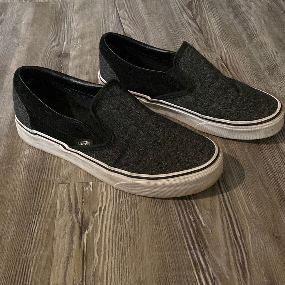 Vans Dark Grey and Black Slip Ons
